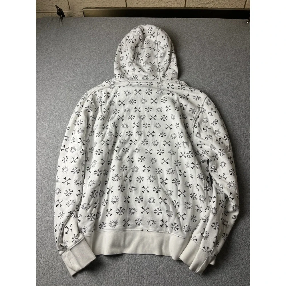 Nike Hoodie Mens Large White All Over Swoosh Cross Bones Pullover Sweatshirt